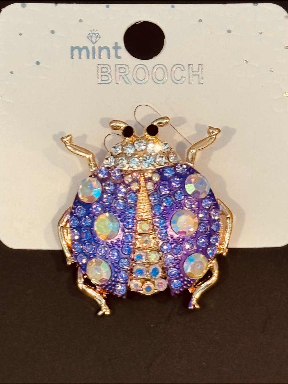 Mint Gold-Tone Ladybug Brooch Purple & Iridescent Crystal Insect Pin NWT